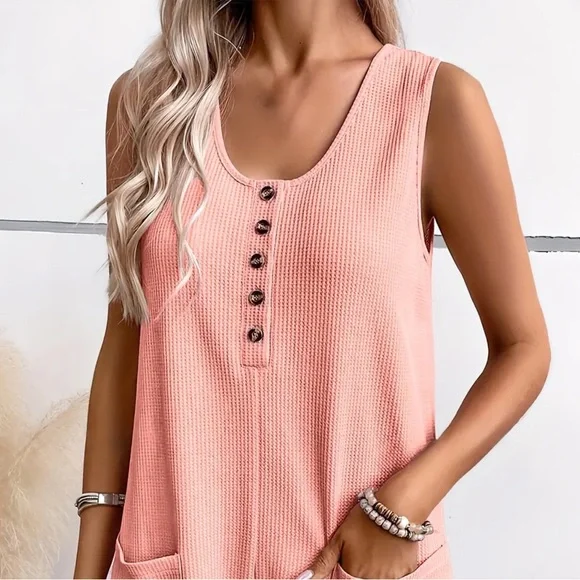 New Waffle-Knit Sleeveless Romper - Picture 2 of 2